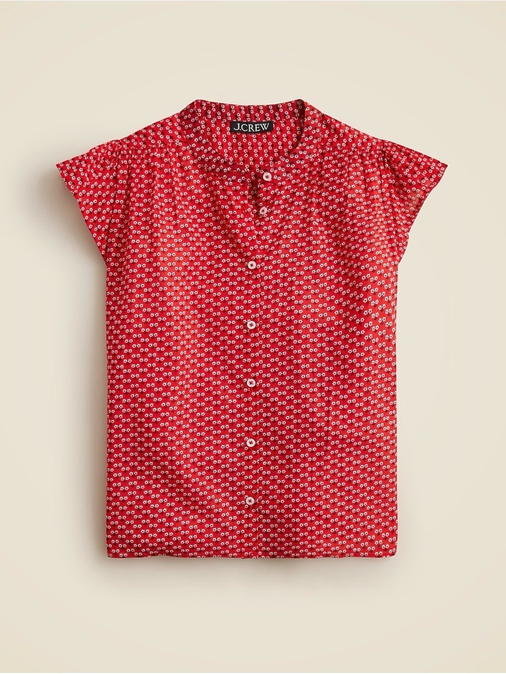J.Crew Red Floral Flutter Sleeve 100% Cotton Button-Front Top size 2X